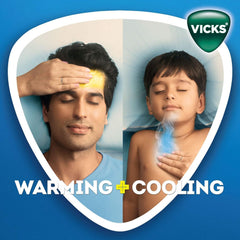 Aromas of eucalyptus and menthol in Vicks VapoRub waft for sensory comfort.