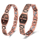Vicmag copper magnetic bracelet set in double-row cross design for stylish couple wear.