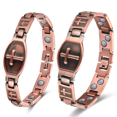 Vicmag copper magnetic bracelet set in double-row cross design for stylish couple wear.