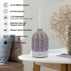 Victoria Aroma diffuser shows seven LED color options for ambient lighting