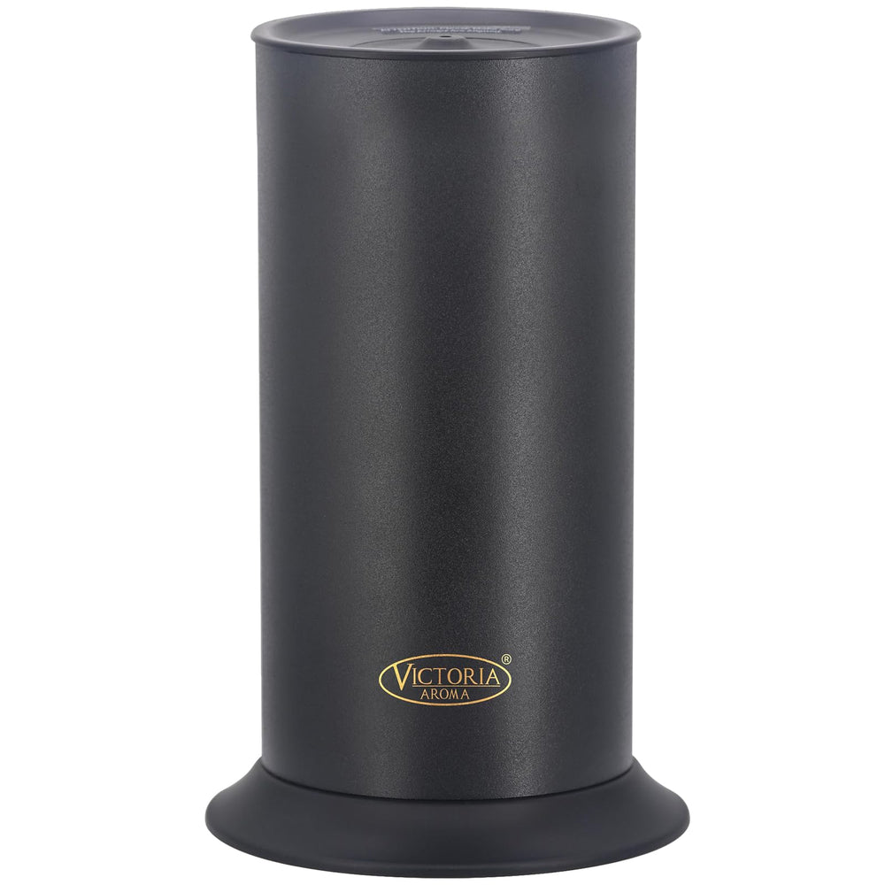 Victoria Aroma waterless diffuser front view in matte black; delivers continuous scent for large rooms.