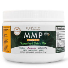 VIDAPURA Mighty Maca Plus Mango bottle showing sugar-free vegan greens for daily vitality.