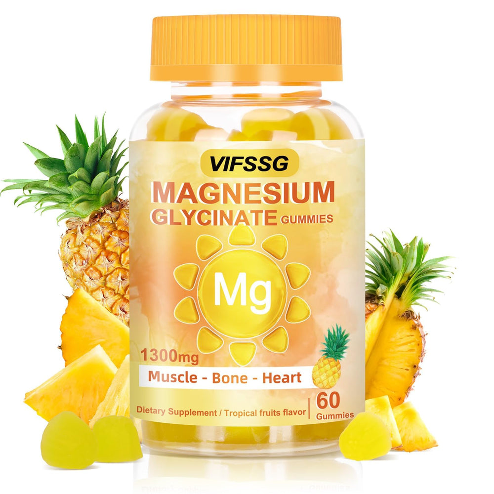 VIFSSG Magnesium Glycinate Gummies bottle shows mango flavor and sugar-free formula.