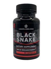 VIGOR LABS Black Snake capsules closeup, easy-to-swallow daily supplement.
