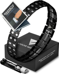 Vigor Wave magnetic bracelet close-up in black with 48 magnets for daily comfort.