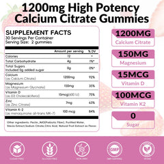 Vigorintha Calcium Citrate Gummies closeup highlighting strawberry flavor and bite-size ease.