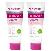 Vigority Estrogen Cream application showing a pea-size amount on skin for daily hydration