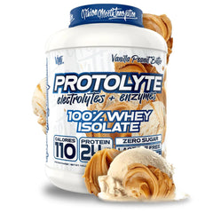 VMI Sports ProtoLyte whey isolate canister featuring Vanilla Peanut Butter flavor for lean muscle support.
