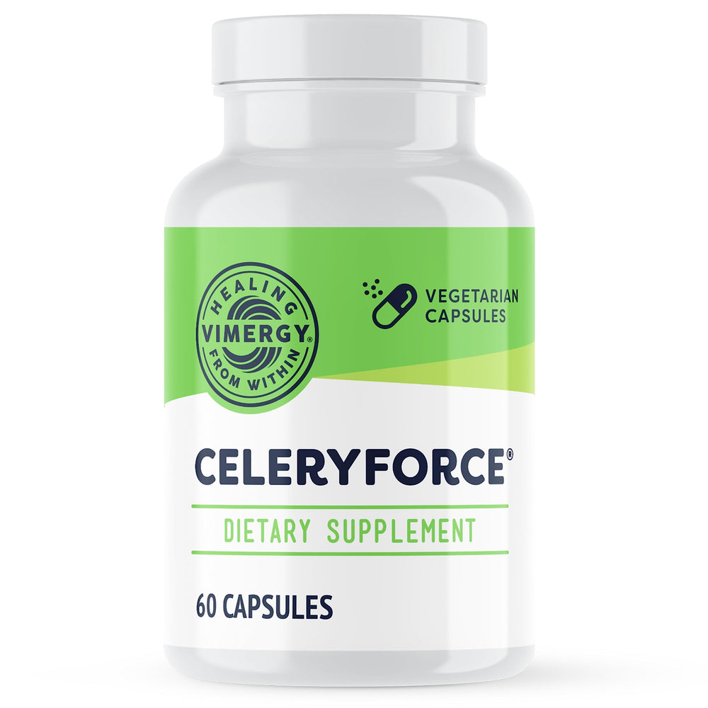 Vimergy Celeryforce bottle on kitchen counter for daily wellness