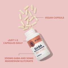 Vimergy GABA with Magnesium label close-up highlighting quality ingredients.