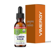 Vimergy Lemon Balm tincture bottle showing organic calm formula