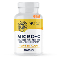 Vimergy Micro-C capsules travel-size bottle for convenient daily vitamin C
