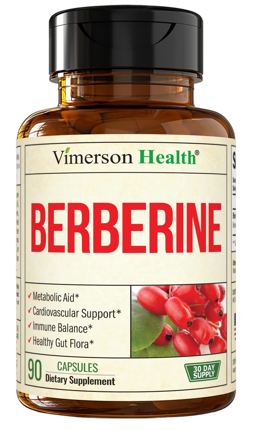 Vimerson Health Berberine bottle with capsules for daily energy support.