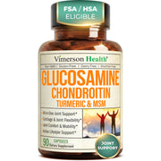 Vimerson Health Glucosamine Chondroitin MSM bottle signals joint support for daily mobility.
