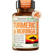 Vimerson Health Moringa Turmeric capsules bottle closeup suggesting joint support and daily wellness.
