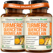 Vimerson Health Quercetin with Bromelain Turmeric bottle front highlights immune support on the go.