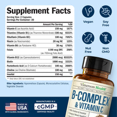 Vimerson Health Vitamin B Complex label highlighting ingredients and benefits.