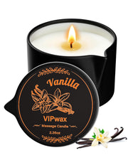 VIPwax vanilla massage candle melts into warm oil for a soothing home massage.