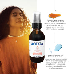 VIRALDINE travel-sized bottle fits easily for on-the-go use.