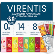 Virentis 48-sticks packaging ready for travel and on-the-go hydration.