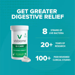 Visbiome GI Care capsules close-up highlighting high potency