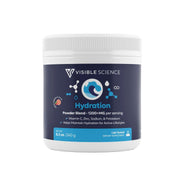 Visible Science Hydration Powder bottle highlights electrolyte blend for daily rehydration.