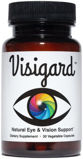 Visigard bottle on table, convenient eye health supplement for daily use.