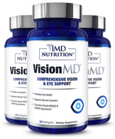 VisionMD Eye Carmis bottle offers daily eye support on a clean surface.