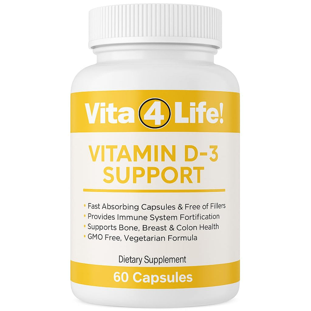 Vita4Life D3 K2 Magnesium bottle shows high-absorption capsules for immune and bone support.