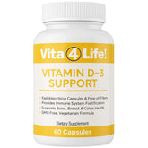 Vita4Life D3 K2 Magnesium bottle shows high-absorption capsules for immune and bone support.