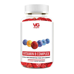 VITA GLOBE B-Complex gummies strawberry bottle view highlighting daily energy support