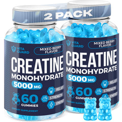 Vita Guard Creatine Gummies bottle shown for convenient daily supplementation during workouts.