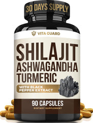 Vita Guard Himalayan Shilajit capsules bottle supports natural energy and vitality.