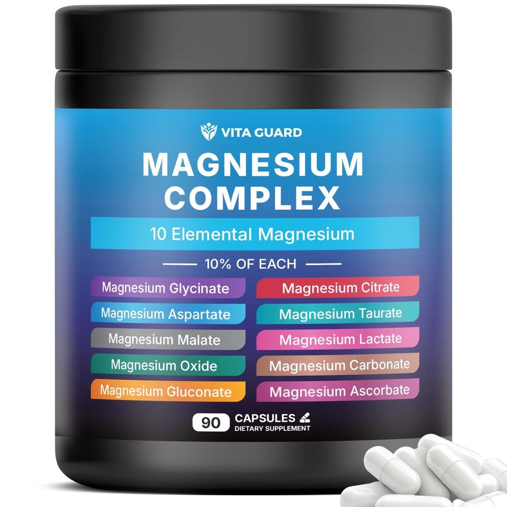 Vita Guard Magnesium Complex bottle front featuring the ten-form blend for daily wellness
