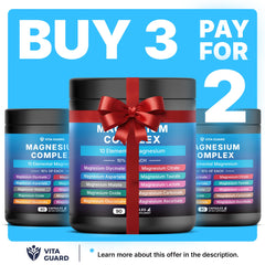 Vita Guard Magnesium Complex bottle label showing vegan and gluten-free badges