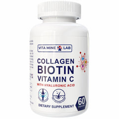 VITA MINE LAB collagen bottle front for skin, hair, and nail wellness.