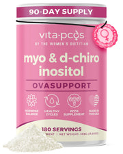VITA-PCOS bottle with unflavored Myo-Inositol and D-Chiro Inositol for daily use.