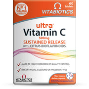 Vitabiotics Ultra Vitamin C bottle close-up showing tablets for steady daily support.