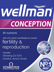 Vitabiotics Wellman Conception bottle front view supports daily reproductive health.