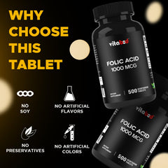 Vitabod Folic Acid bottle on kitchen counter, convenient daily prenatal option