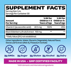 Smurfs Elderberry Drops label highlights 1 mL dose for easy use in kids.