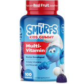 Vitaburst Smurfs Kids Multivitamin bottle label with 15 essential vitamins.