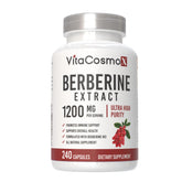 VitaCosmoX Berberine HCl bottle front showing the product and dosage details.