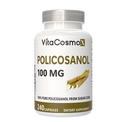 VitaCosmoX policosanol sugar cane bottle highlights a pure natural source for daily wellness.