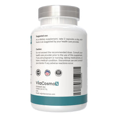Label detail of VitaCosmoX highlighting dosage and ingredients