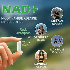 Close-up of VitaCosmoX NAD+ capsules highlighting the 1000 mg dose per serving