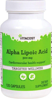Vitacost Alpha Lipoic Acid 300 mg bottle close-up highlighting daily antioxidant support