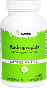 Vitacost Andrographis bottle label highlights 1200 mg per serving for simple dosing