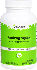 Vitacost Andrographis bottle label highlights 1200 mg per serving for simple dosing