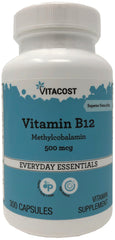 Vitacost B-12 Methylcobalamin bottle demonstrates high-potency energy support benefits.